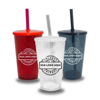 Copo Twister 600 ml com tampa e canudo