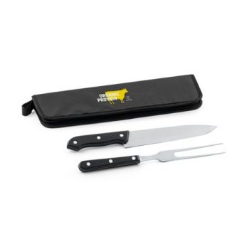 Kit churrasco em estojo em 210D em 2 utensílios em aço inox e PP